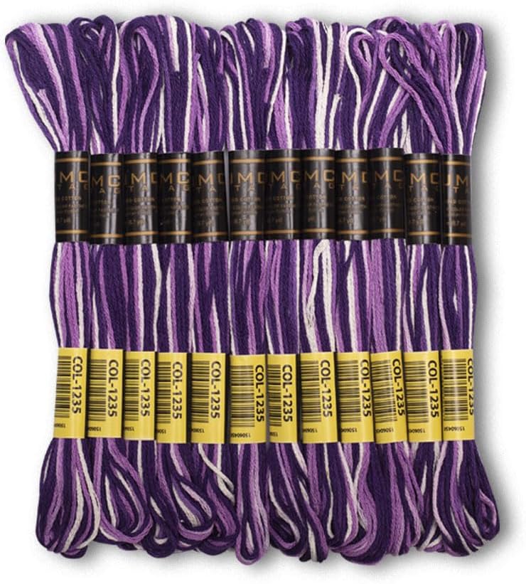 UMC STAG Pack of 12 Premium Embroidery Thread | 100% Egyptian Cotton Premium Skeins | Cross Stitch Embroidery Floss | Oeko TEX Certified | Ideal for Arts & Crafts (Dark Purple Variegated 1235) - Image 1